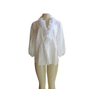 Lafayette 148 Ruffle Dolman Sleeve White Cotton Blouse Size 12